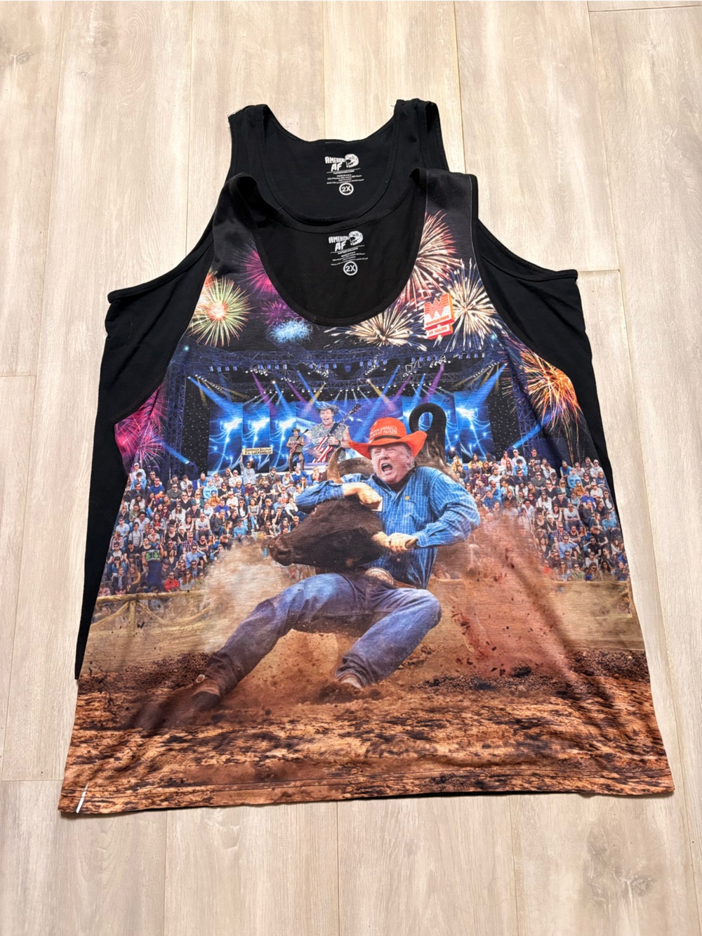 Men's Black Graphic Rodeo Tank Top with Fireworks Print